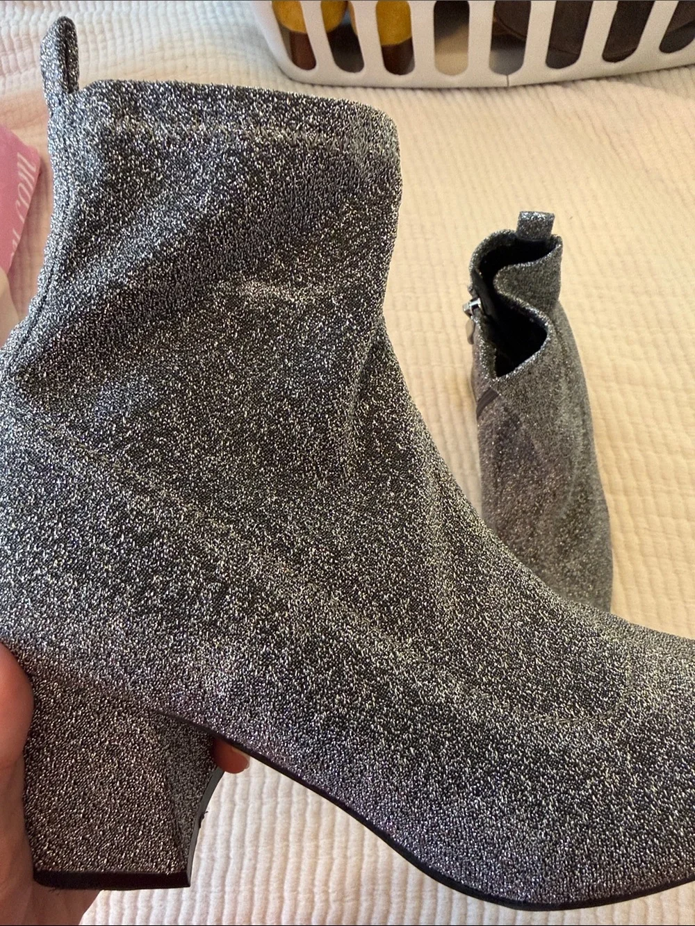 Glitter Sock Ankle Booties in Silver
